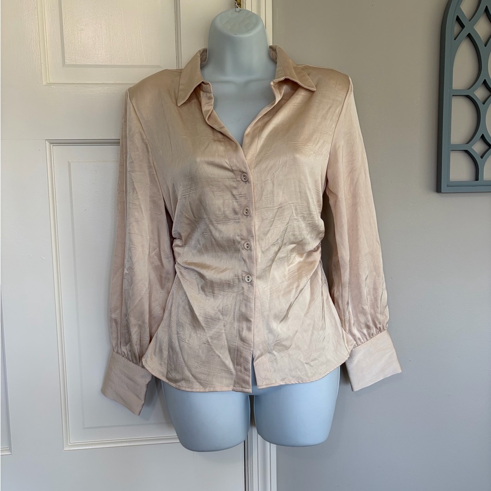Zara Pale Pink Satin Button-Down Shirt